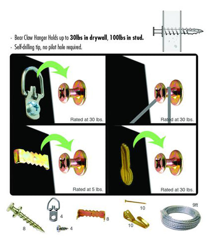 Picture Hanging Kit with Bear Claw Hangers